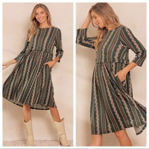 ✨LAST ONES✨Boho Quarter Sleeve Floral Midi Dress